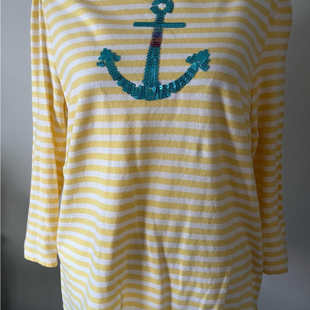 Talbots Yellow and White Striped Anchor Shirt